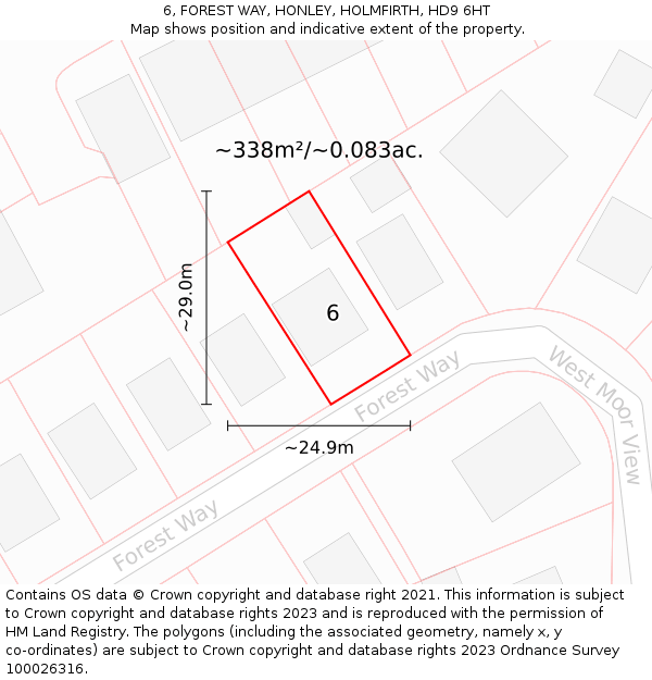 6, FOREST WAY, HONLEY, HOLMFIRTH, HD9 6HT: Plot and title map