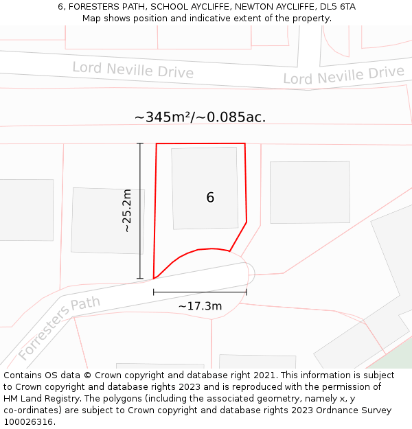 6, FORESTERS PATH, SCHOOL AYCLIFFE, NEWTON AYCLIFFE, DL5 6TA: Plot and title map