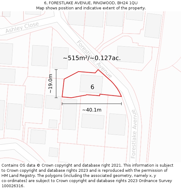 6, FORESTLAKE AVENUE, RINGWOOD, BH24 1QU: Plot and title map