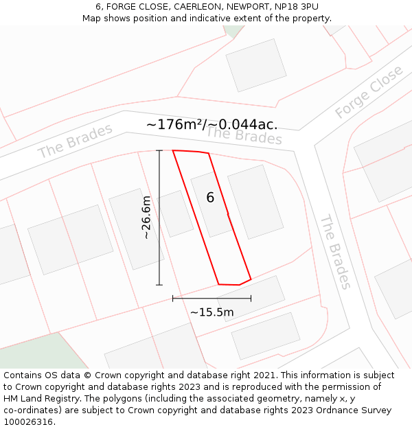 6, FORGE CLOSE, CAERLEON, NEWPORT, NP18 3PU: Plot and title map