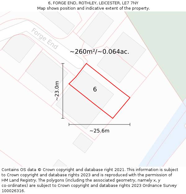 6, FORGE END, ROTHLEY, LEICESTER, LE7 7NY: Plot and title map