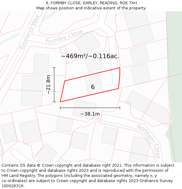 6, FORMBY CLOSE, EARLEY, READING, RG6 7XH: Plot and title map