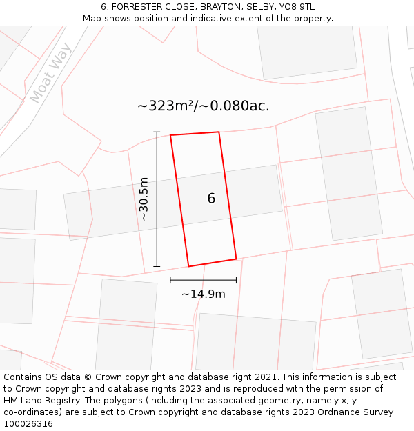 6, FORRESTER CLOSE, BRAYTON, SELBY, YO8 9TL: Plot and title map