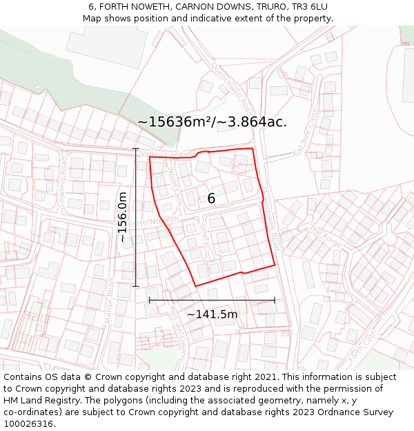 6, FORTH NOWETH, CARNON DOWNS, TRURO, TR3 6LU: Plot and title map