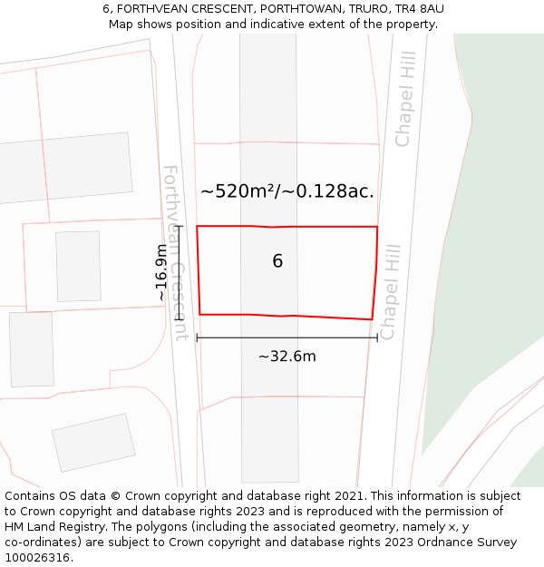 6, FORTHVEAN CRESCENT, PORTHTOWAN, TRURO, TR4 8AU: Plot and title map