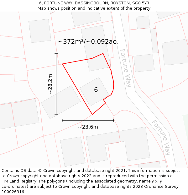 6, FORTUNE WAY, BASSINGBOURN, ROYSTON, SG8 5YR: Plot and title map