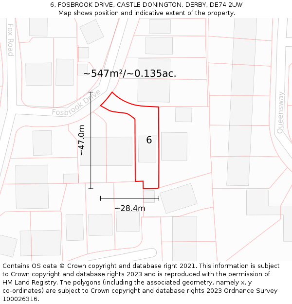 6, FOSBROOK DRIVE, CASTLE DONINGTON, DERBY, DE74 2UW: Plot and title map