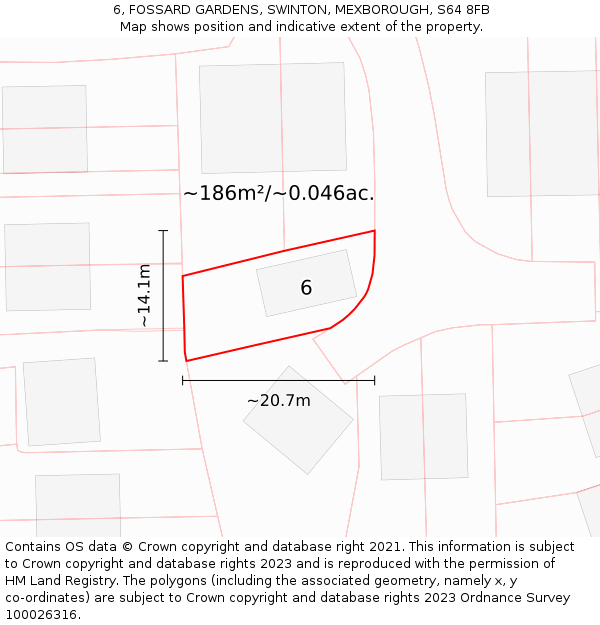 6, FOSSARD GARDENS, SWINTON, MEXBOROUGH, S64 8FB: Plot and title map