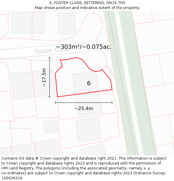 6, FOSTER CLOSE, KETTERING, NN15 7NY: Plot and title map