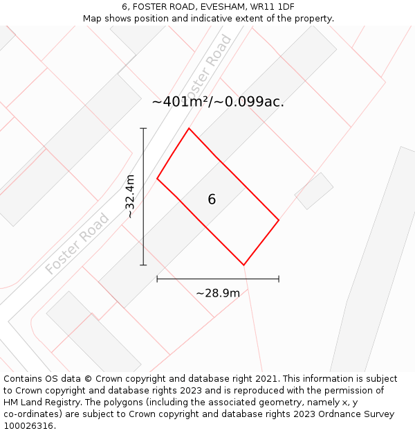 6, FOSTER ROAD, EVESHAM, WR11 1DF: Plot and title map