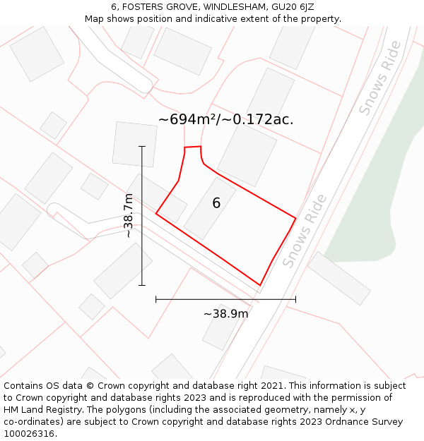 6, FOSTERS GROVE, WINDLESHAM, GU20 6JZ: Plot and title map