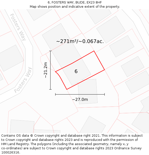 6, FOSTERS WAY, BUDE, EX23 8HF: Plot and title map