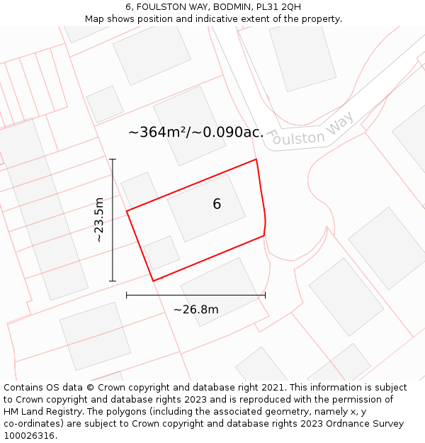 6, FOULSTON WAY, BODMIN, PL31 2QH: Plot and title map