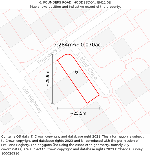 6, FOUNDERS ROAD, HODDESDON, EN11 0EJ: Plot and title map