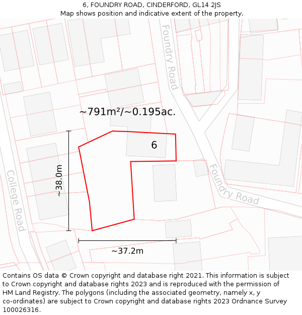 6, FOUNDRY ROAD, CINDERFORD, GL14 2JS: Plot and title map