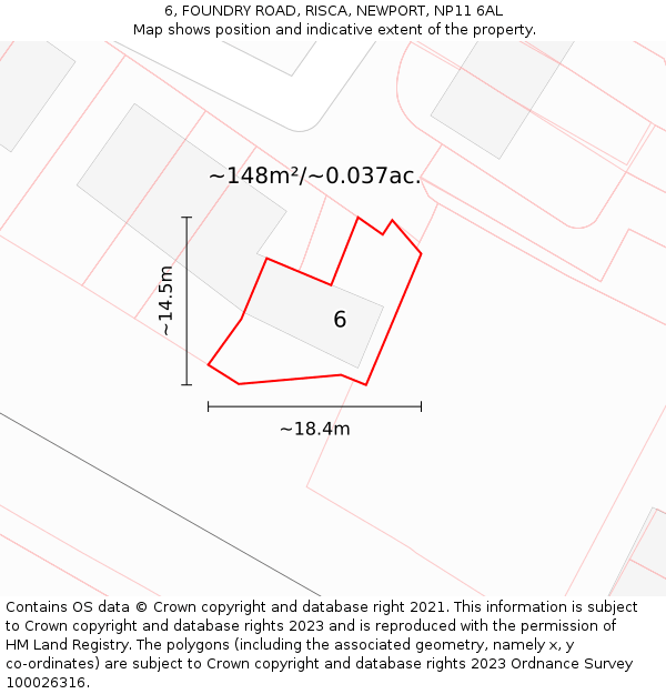 6, FOUNDRY ROAD, RISCA, NEWPORT, NP11 6AL: Plot and title map