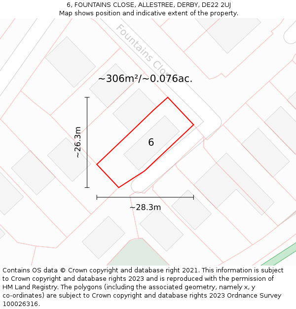 6, FOUNTAINS CLOSE, ALLESTREE, DERBY, DE22 2UJ: Plot and title map