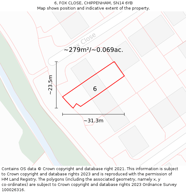 6, FOX CLOSE, CHIPPENHAM, SN14 6YB: Plot and title map