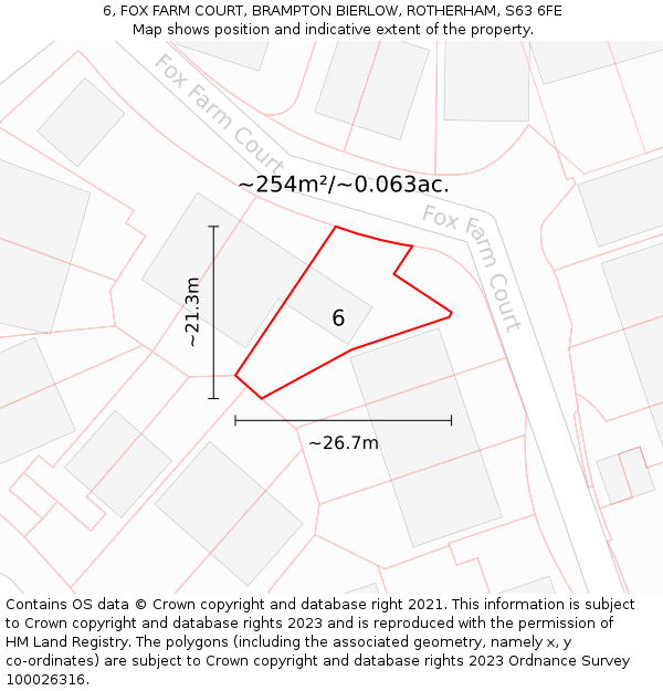 6, FOX FARM COURT, BRAMPTON BIERLOW, ROTHERHAM, S63 6FE: Plot and title map