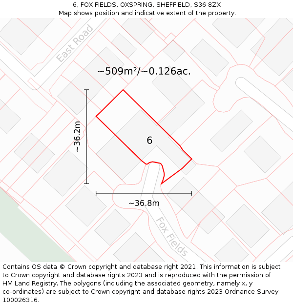6, FOX FIELDS, OXSPRING, SHEFFIELD, S36 8ZX: Plot and title map