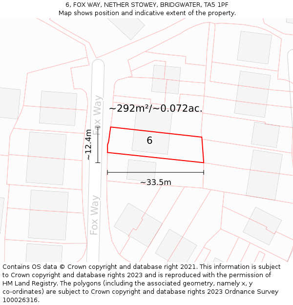 6, FOX WAY, NETHER STOWEY, BRIDGWATER, TA5 1PF: Plot and title map