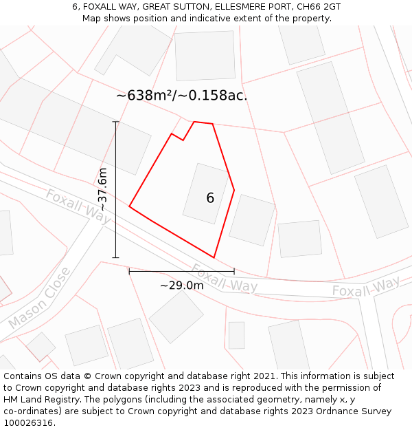 6, FOXALL WAY, GREAT SUTTON, ELLESMERE PORT, CH66 2GT: Plot and title map