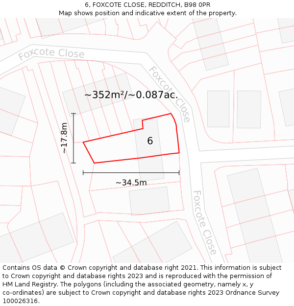 6, FOXCOTE CLOSE, REDDITCH, B98 0PR: Plot and title map