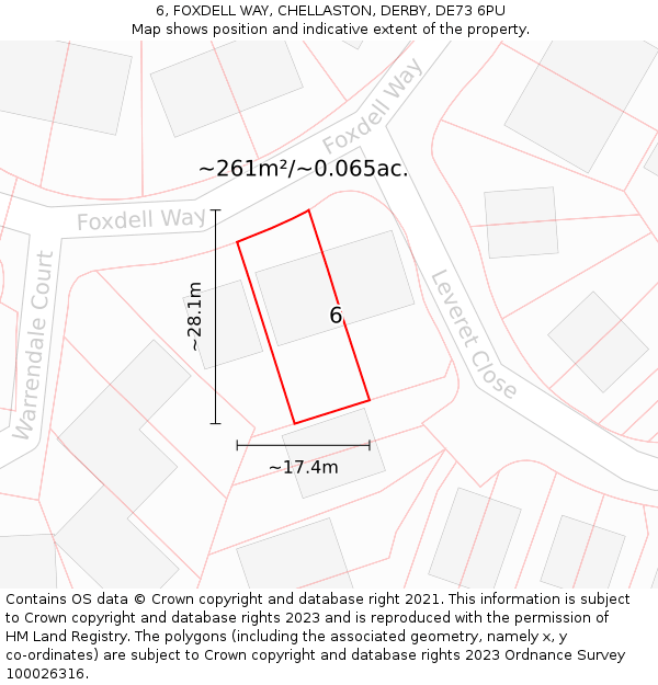 6, FOXDELL WAY, CHELLASTON, DERBY, DE73 6PU: Plot and title map