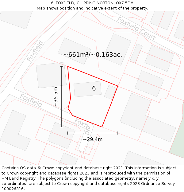6, FOXFIELD, CHIPPING NORTON, OX7 5DA: Plot and title map