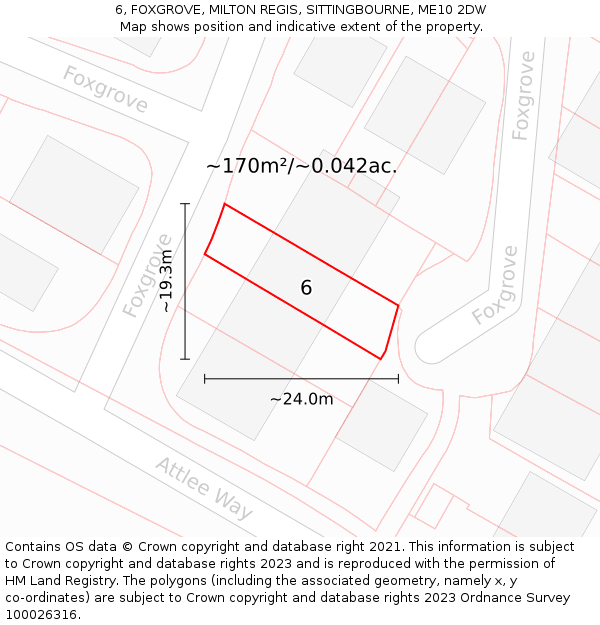 6, FOXGROVE, MILTON REGIS, SITTINGBOURNE, ME10 2DW: Plot and title map