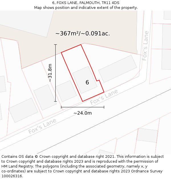 6, FOXS LANE, FALMOUTH, TR11 4DS: Plot and title map