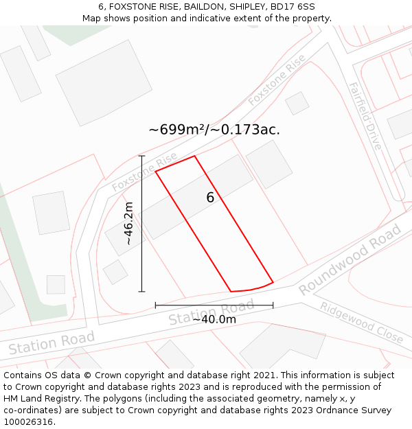 6, FOXSTONE RISE, BAILDON, SHIPLEY, BD17 6SS: Plot and title map