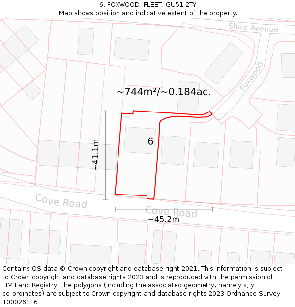 6, FOXWOOD, FLEET, GU51 2TY: Plot and title map