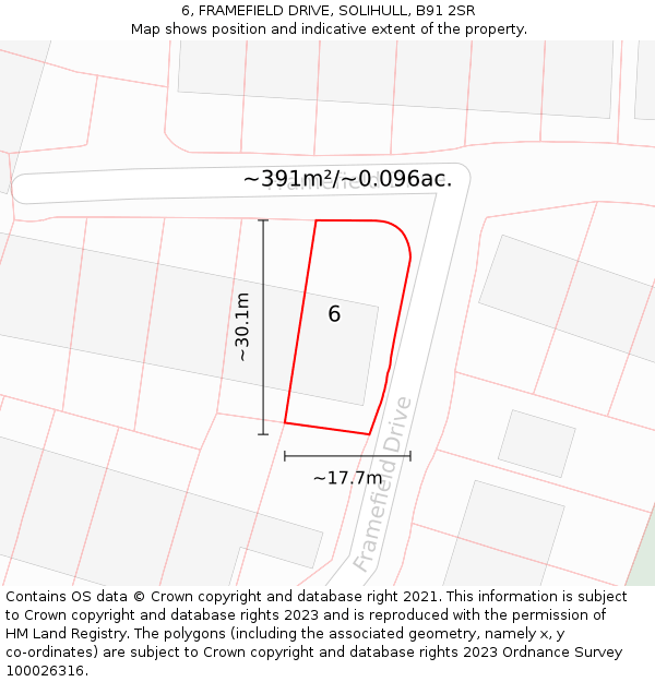 6, FRAMEFIELD DRIVE, SOLIHULL, B91 2SR: Plot and title map