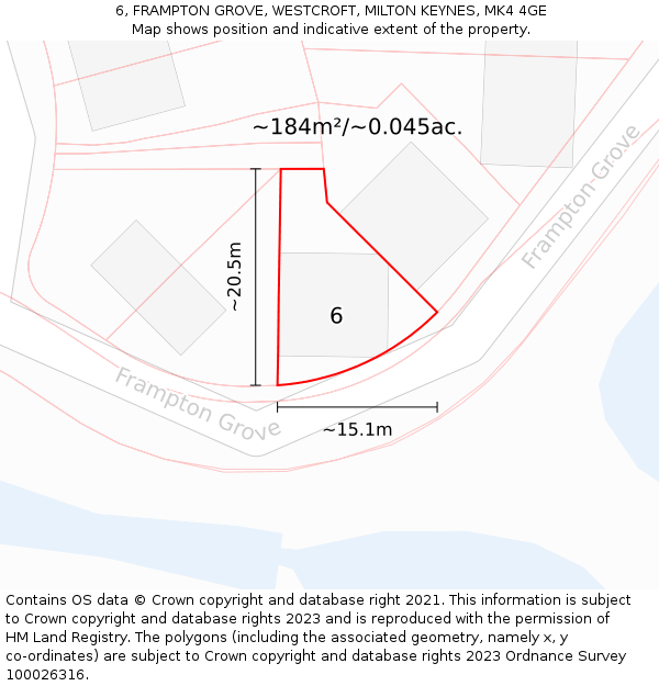 6, FRAMPTON GROVE, WESTCROFT, MILTON KEYNES, MK4 4GE: Plot and title map