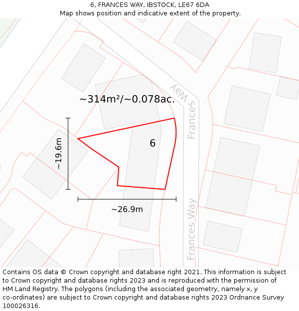 6, FRANCES WAY, IBSTOCK, LE67 6DA: Plot and title map