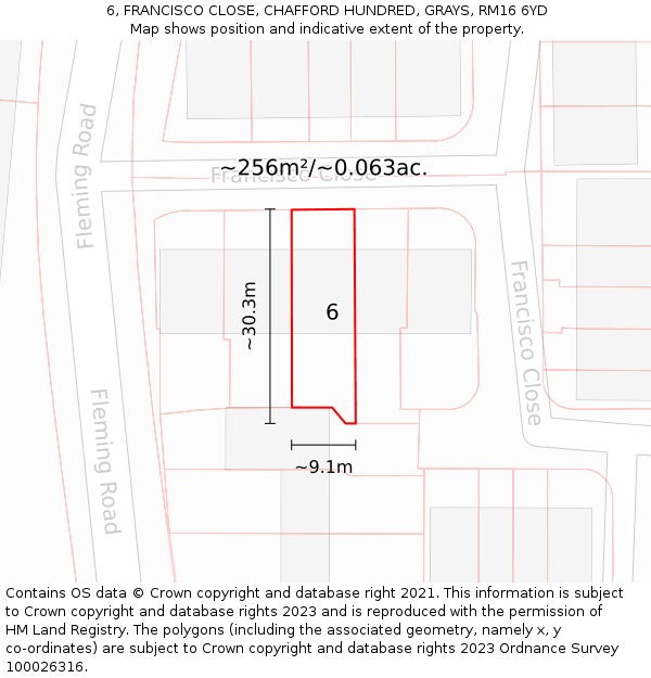 6, FRANCISCO CLOSE, CHAFFORD HUNDRED, GRAYS, RM16 6YD: Plot and title map