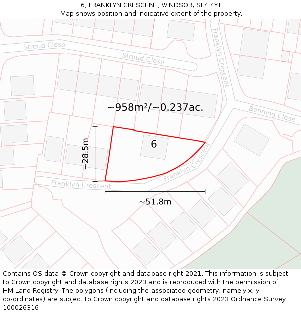 6, FRANKLYN CRESCENT, WINDSOR, SL4 4YT: Plot and title map