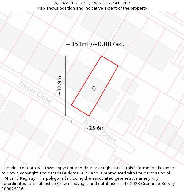 6, FRASER CLOSE, SWINDON, SN3 3RP: Plot and title map