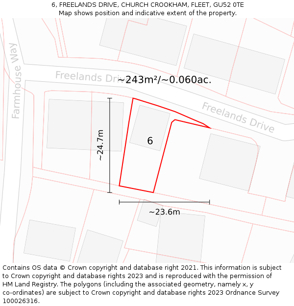6, FREELANDS DRIVE, CHURCH CROOKHAM, FLEET, GU52 0TE: Plot and title map