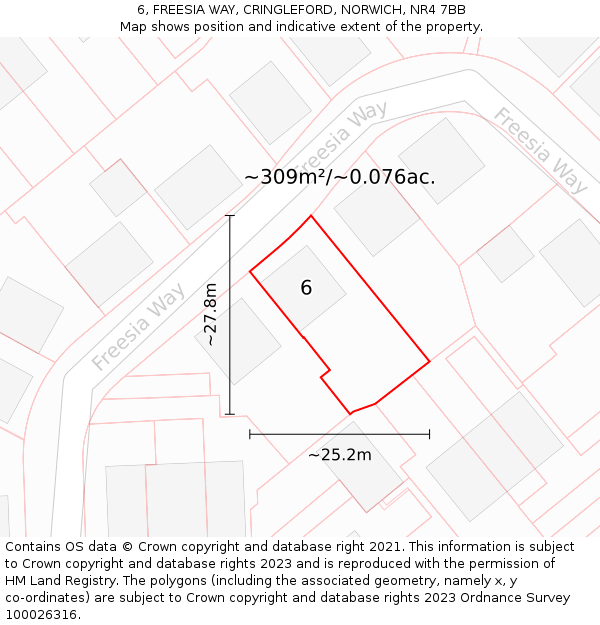 6, FREESIA WAY, CRINGLEFORD, NORWICH, NR4 7BB: Plot and title map