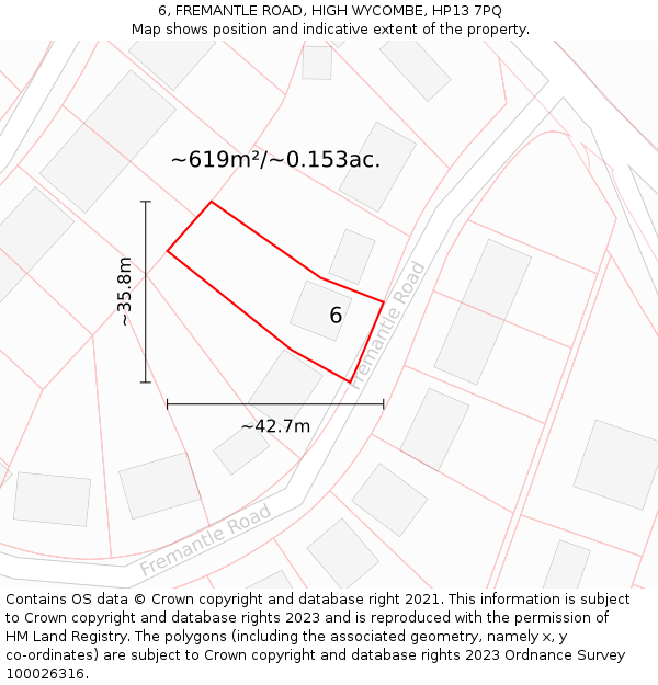 6, FREMANTLE ROAD, HIGH WYCOMBE, HP13 7PQ: Plot and title map
