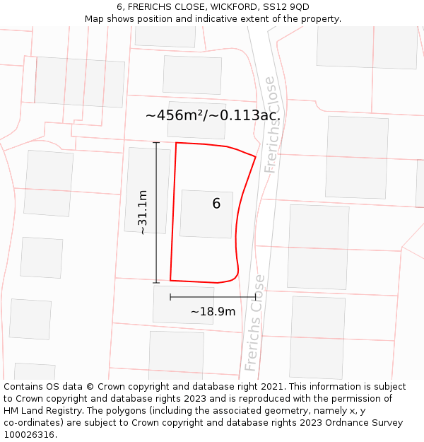 6, FRERICHS CLOSE, WICKFORD, SS12 9QD: Plot and title map