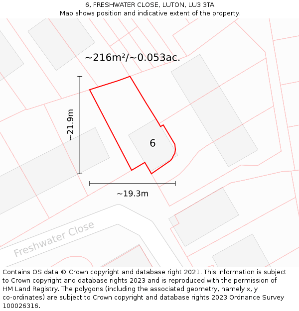 6, FRESHWATER CLOSE, LUTON, LU3 3TA: Plot and title map