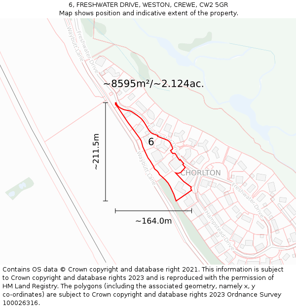 6, FRESHWATER DRIVE, WESTON, CREWE, CW2 5GR: Plot and title map