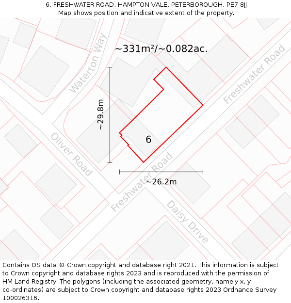 6, FRESHWATER ROAD, HAMPTON VALE, PETERBOROUGH, PE7 8JJ: Plot and title map