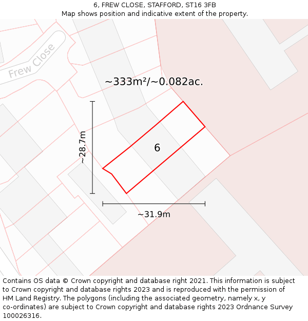 6, FREW CLOSE, STAFFORD, ST16 3FB: Plot and title map