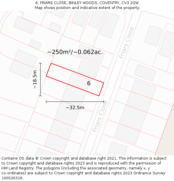 6, FRIARS CLOSE, BINLEY WOODS, COVENTRY, CV3 2QW: Plot and title map