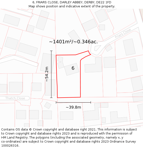 6, FRIARS CLOSE, DARLEY ABBEY, DERBY, DE22 1FD: Plot and title map