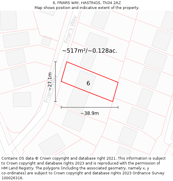 6, FRIARS WAY, HASTINGS, TN34 2AZ: Plot and title map